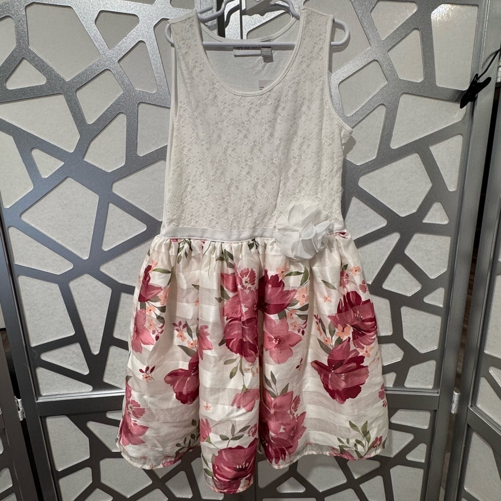 Place White and Pink Floral Casual Dress